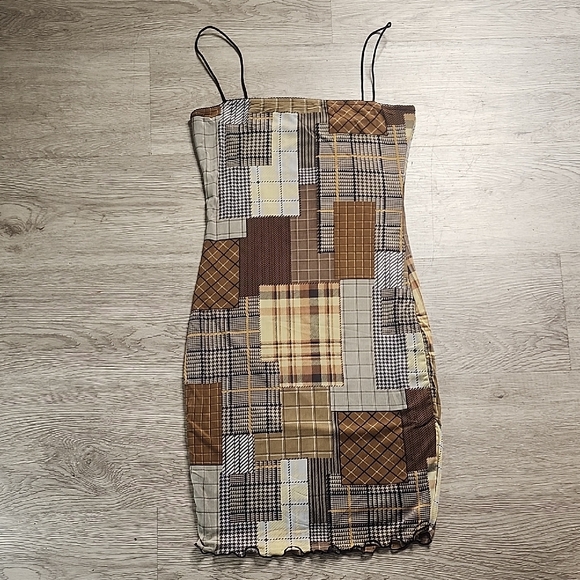 Bear Dance Dresses & Skirts - Bear Dance Patchwork Mini Dress - Brown and Tan